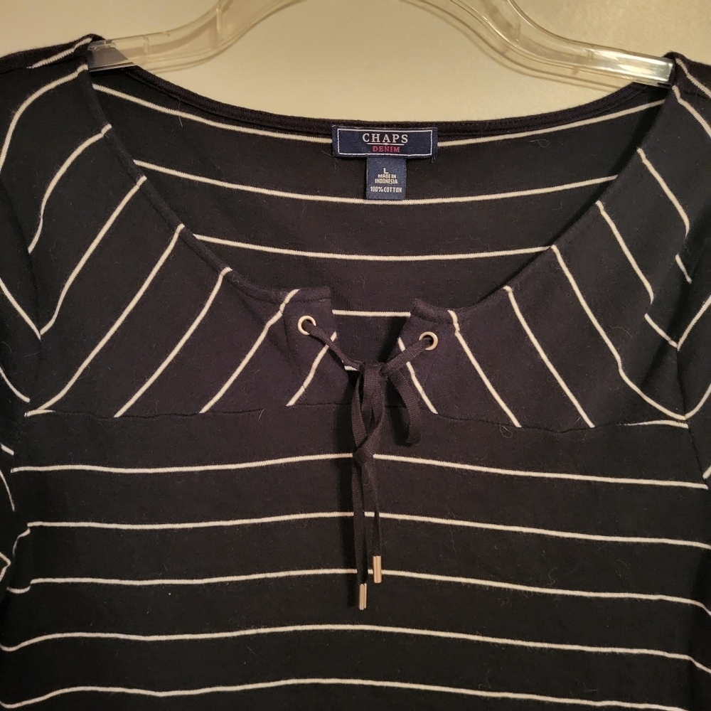 Chaps Navy Blue And White Stiped Top - Picture 3 of 3